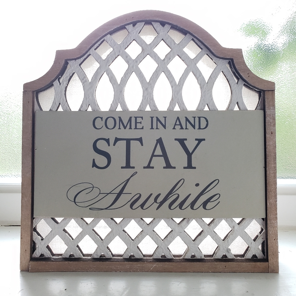 Tabletop Decor "Come In And Stay Awhile" Lattice Sign By Ashland Warm Heritage